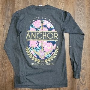 Simply Southern long sleeve, "God is my Anchor" t-shirt, size small